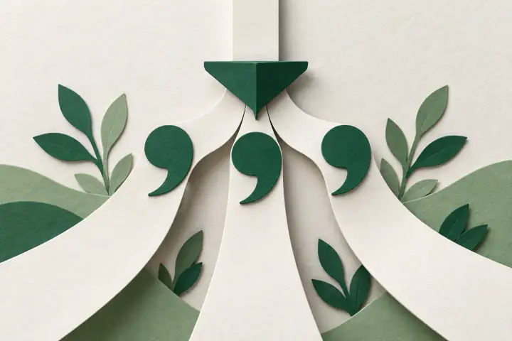 Comma dividers separate one paper column into three.